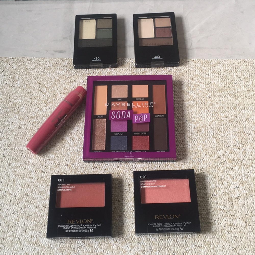 Maybelline Soda Pop Eye Shadow Palette+ 2 Quads 2 Revlon Blushes Lip